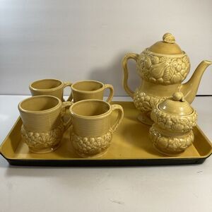 Vintage Mid-Century Teaset  4 Cups Sugar Bowl Tray Vintage set mustard yellow